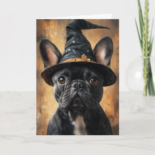 Fransk Bulldog Häxa Halloween Helgkort