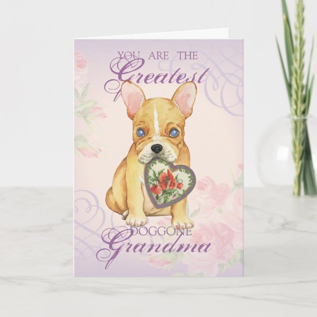 Fransk Bulldog Heart Grandma Kort (Framsida)
