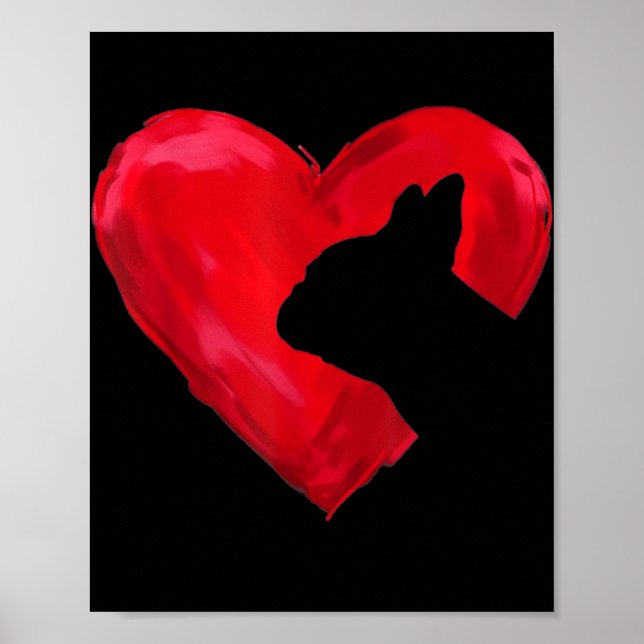 Fransk Bulldog Heart Silhouette Valentines day Hun Poster (Framsidan)