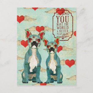 Fransk Bulldog Heart Valentines day vykort
