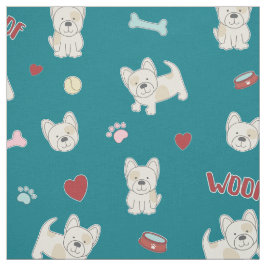 Fransk bulldog hearts pawprint hund älskare turkos tyg