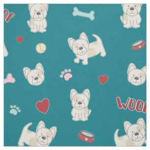 Fransk bulldog hearts pawprint hund älskare turkos tyg