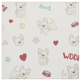 Fransk bulldog hearts pawprint hund älskare tyg