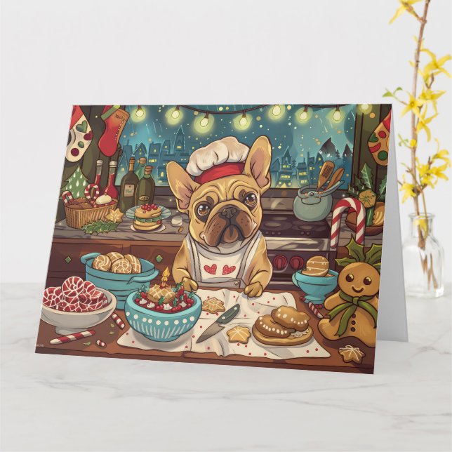 Fransk Bulldog Helgdag Baking: Festive God jul Kort (Gul blomma)