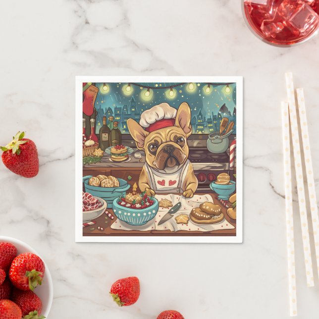 Fransk Bulldog Helgdag Baking: Festive God jul Pappersservett (Insitu)