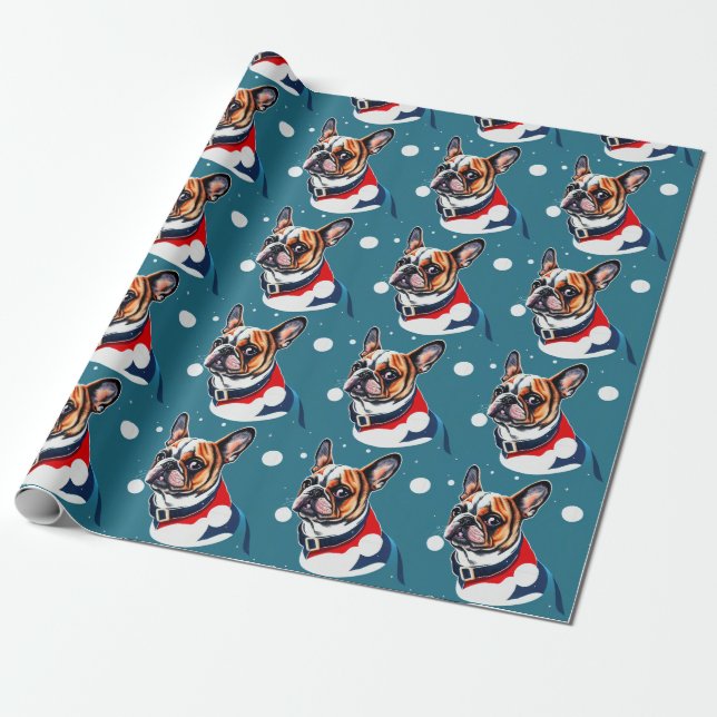 Fransk Bulldog Helgdag Julafton Wrapping Papper Presentpapper (Utrullad)