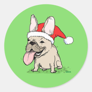 Fransk Bulldog-Helgdag ROLIG HUND JULAFTON Runt Klistermärke