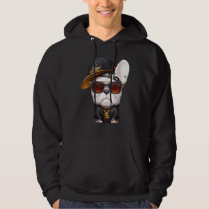 Fransk Bulldog Hip hop Toppen Star med Hat och Sol Hoodie
