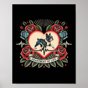 Fransk Bulldog Hjärtslag Retro Tattoo med Ro Poster