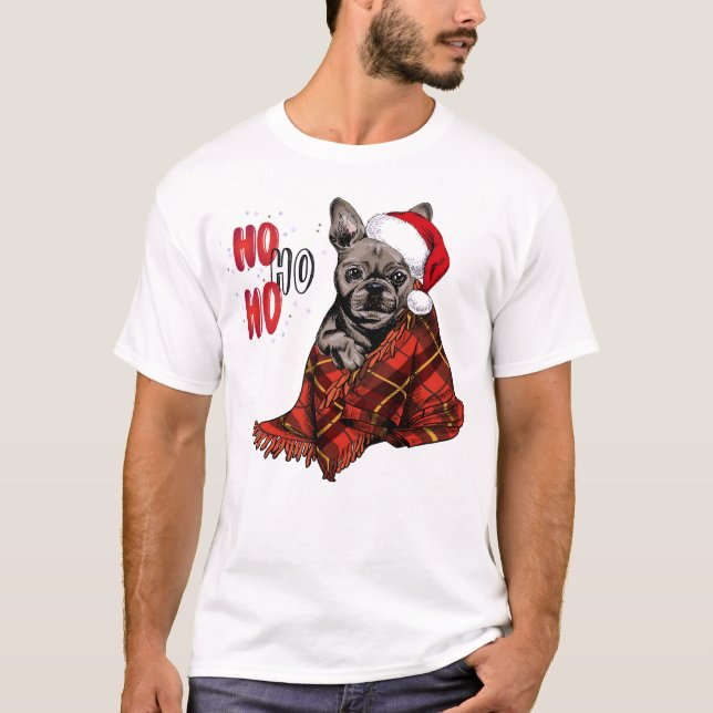 Fransk Bulldog Ho Ho Ho T-Shirt (Framsida)