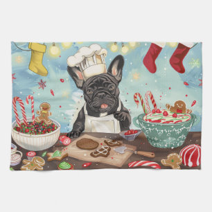 Fransk Bulldog Holiday Baking: Festiv jul Kökshandduk