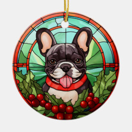 Fransk Bulldog Holly Berry God Jul Julgransprydnad Keramik