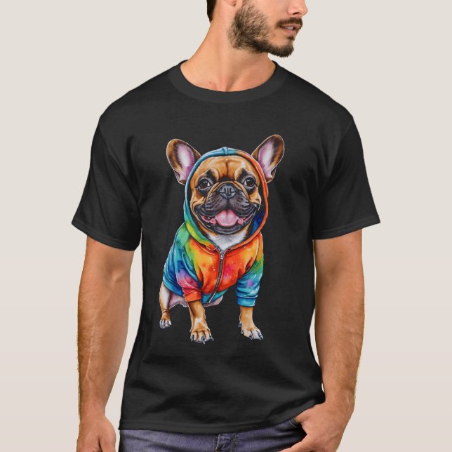 Fransk Bulldog Hoodie Frenchie Hund Funny Art Skri T Shirt (Framsida)