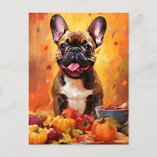 Fransk Bulldog Höst Thanksgiving  Vykort (Framsida)