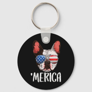 Fransk Bulldog Hund 4 juli American Flagga 2 Nyckelring