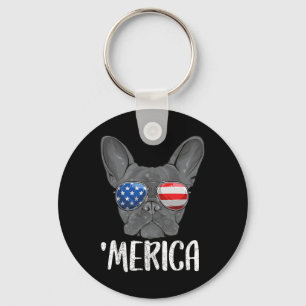 Fransk Bulldog Hund 4 juli Amerikanska Flagga 1 Nyckelring