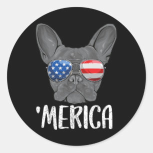 Fransk Bulldog Hund 4 juli Amerikanska Flagga 1 Runt Klistermärke