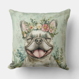Fransk Bulldog Hund älskare Grönt Blommigt Kudde