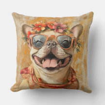 Fransk Bulldog Hund älskare Orange Blommigt