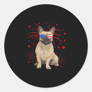 Fransk Bulldog Hund American Flagga 4 juli Runt Klistermärke