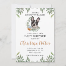 Fransk Bulldog Hund Boy Boho Greenery Baby Shower