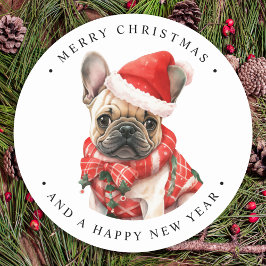 Fransk Bulldog Hund Cute Puppy God jul Runt Klistermärke