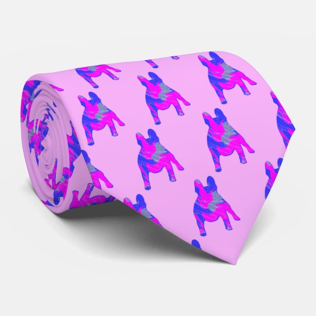 Fransk Bulldog Hund Cute Rosa Blue Silhouette Rosa Slips (Rullad)