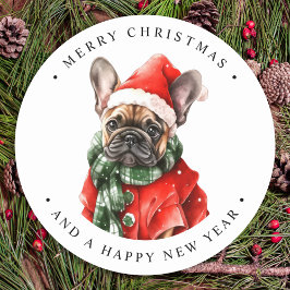Fransk Bulldog Hund Festive Cute God jul Runt Klistermärke