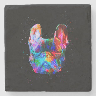 Fransk Bulldog Hund Geometric Färg Stänk Pop Art Stenunderlägg
