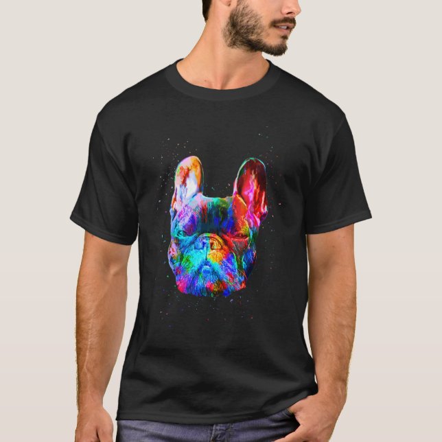 Fransk Bulldog Hund Geometrisk Färg Splash Pop Mod T Shirt (Framsida)