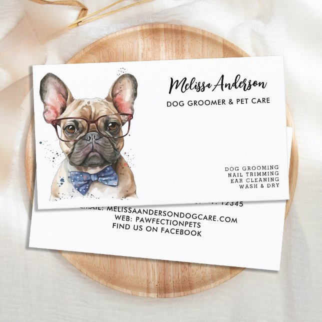 Fransk Bulldog Hund Groomer Puppy Djuromsorg Visitkort (Skapare uppladdad)