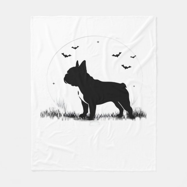 Fransk Bulldog Hund - Halloween Måne Silhouette Ov Fleecefilt (Framsidan)
