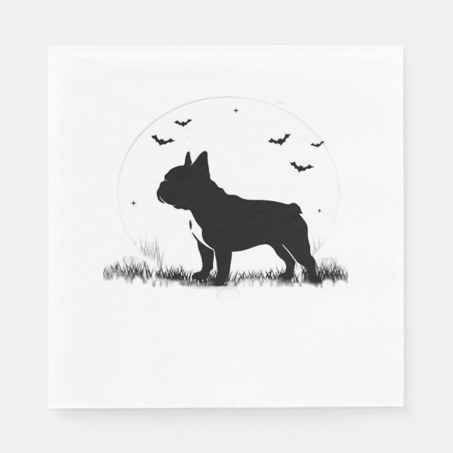 Fransk Bulldog Hund - Halloween Måne Silhouette Ov Pappersservett (Framsidan)