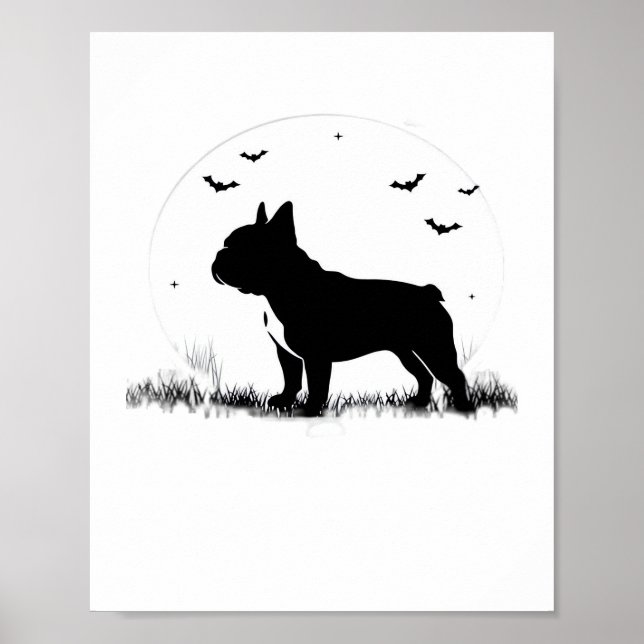 Fransk Bulldog Hund - Halloween Måne Silhouette Ov Poster (Framsidan)