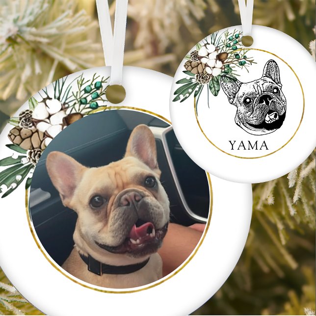 Fransk Bulldog Hund Hand Teckning Personlig Julgransprydnad Keramik (Skapare uppladdad)