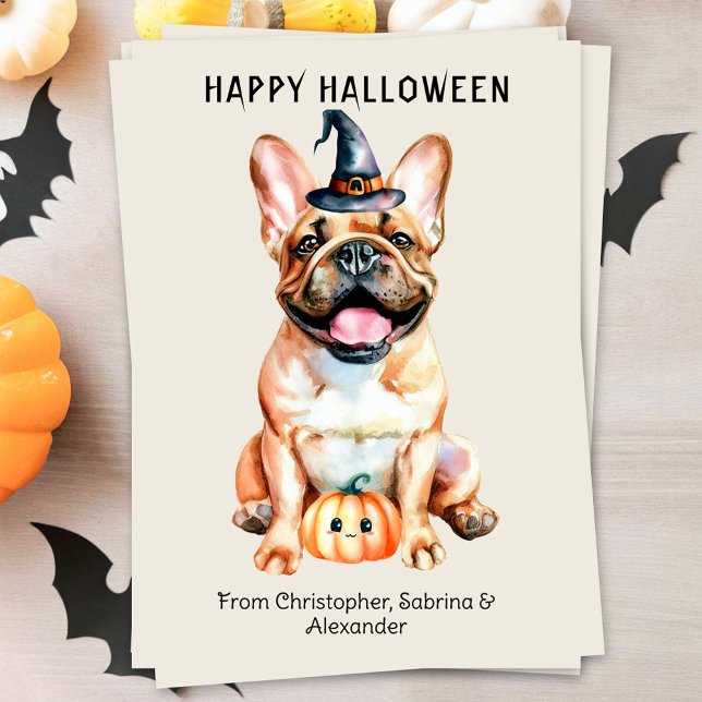 Fransk Bulldog Hund Happy halloween Julkort (Skapare uppladdad)