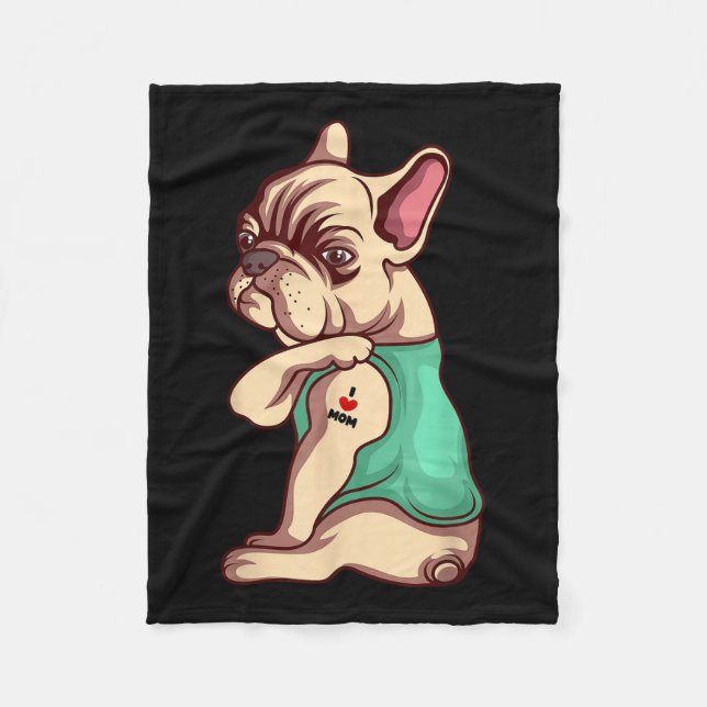Fransk Bulldog Hund I Kärlek Mamma Tattoo Älskare  Fleecefilt (Framsidan)