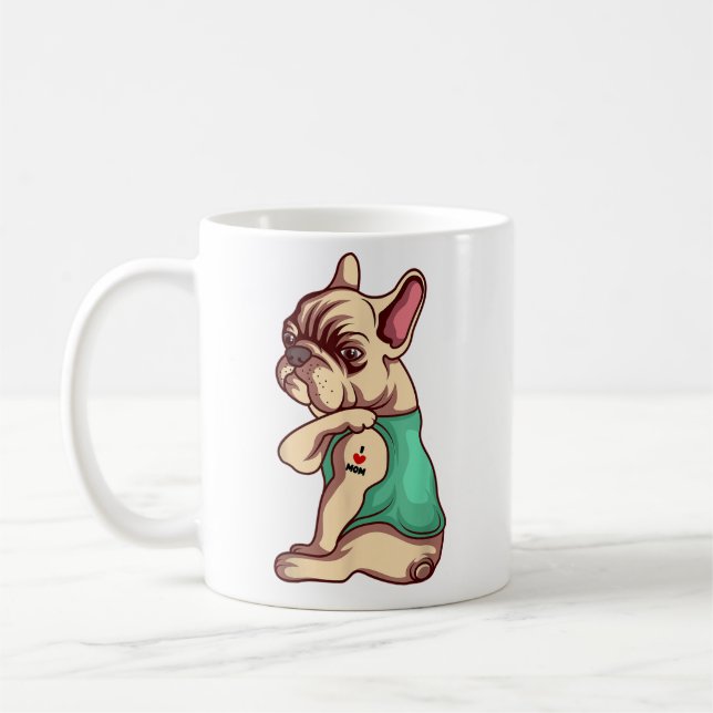 Fransk Bulldog Hund I Kärlek Mamma Tattoo Älskare  Kaffemugg (Vänster)