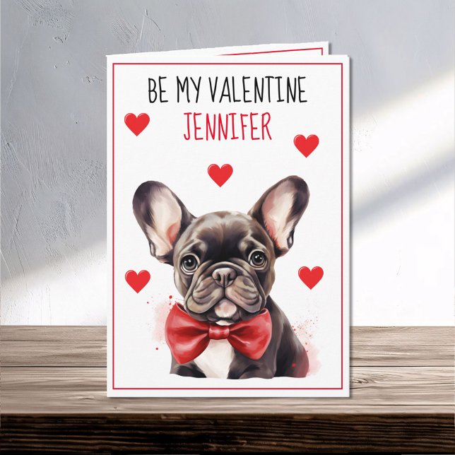 Fransk Bulldog Hund I Woof You Valentine Kort (Skapare uppladdad)