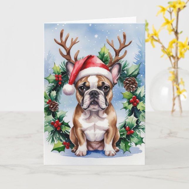 Fransk Bulldog Hund jul Hälsning Kort (Gul blomma)
