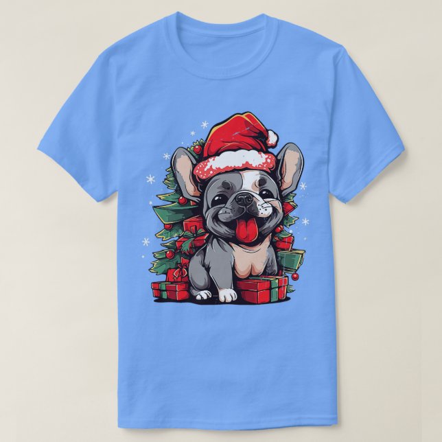 Fransk Bulldog Hund jul Ljus Santa Puppy Do T Shirt (Design framsida)