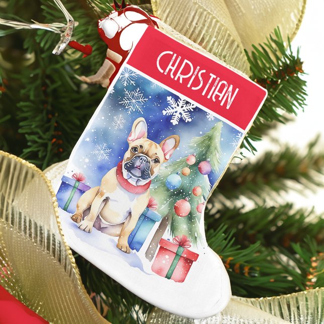 Fransk Bulldog-hund julklappar Liten Julstrumpa (French bulldog personalized Christmas stocking pet dog lovers Christmas gifts cute puppy bulldog)