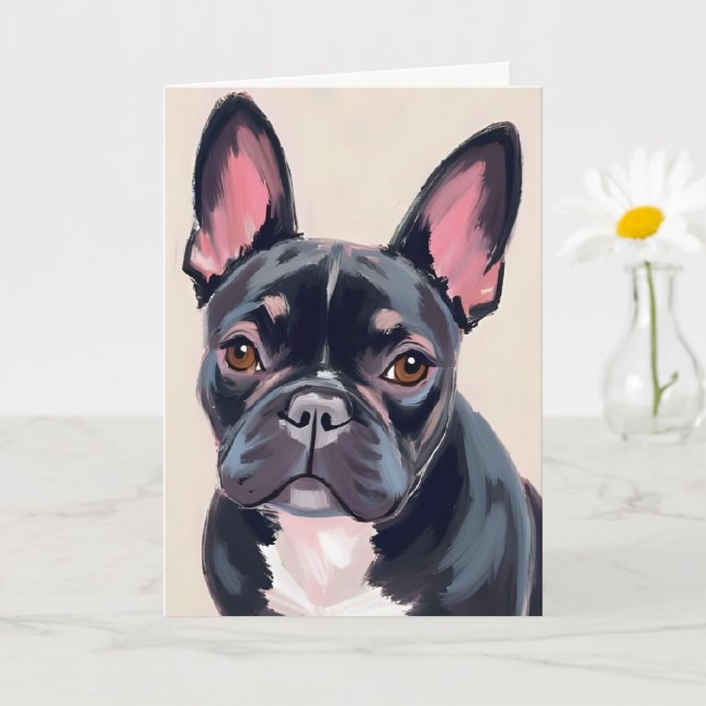 Fransk Bulldog Hund Målning Kort (Liten växt)