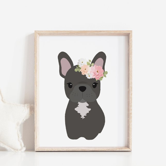 Fransk Bulldog Hund med Flower Krona Kids Poster (Skapare uppladdad)