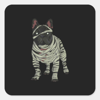 Fransk Bulldog Hund Mummy Halloween Gift Fyrkantigt Klistermärke
