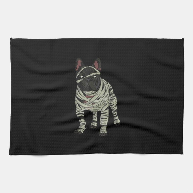 Fransk Bulldog Hund Mummy Halloween Gift Kökshandduk (Horisontell)