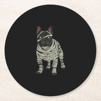 Fransk Bulldog Hund Mummy Halloween Gift Underlägg Papper Rund