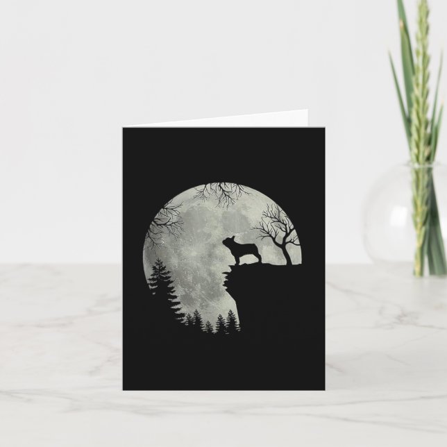 Fransk Bulldog Hund och Måne Halloween Costume Kort (Framsida)