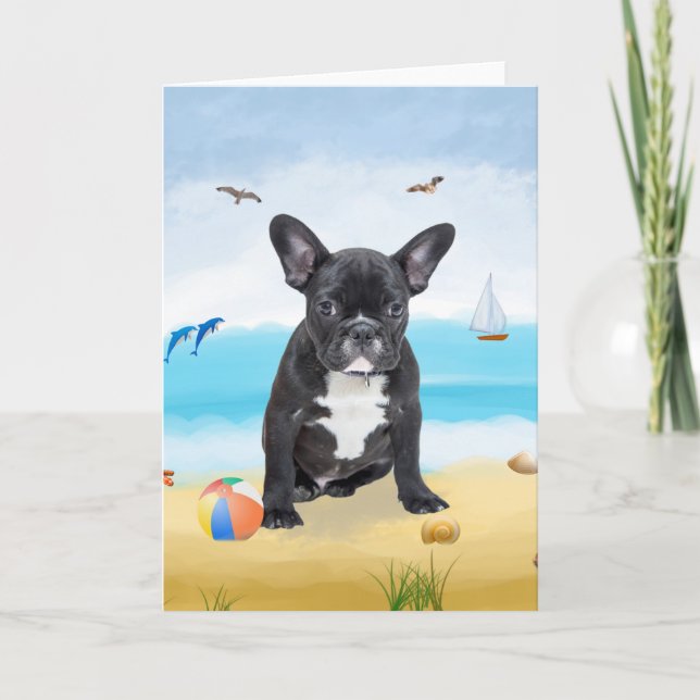 fransk bulldog Hund på Beach Kort (Framsida)