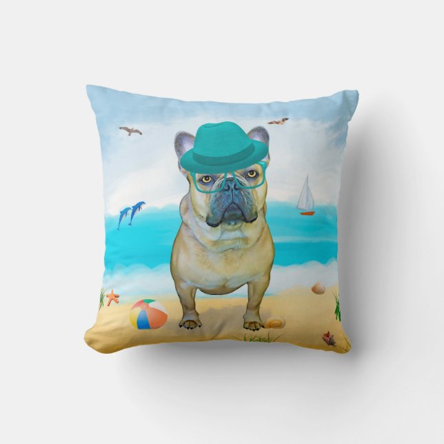 Fransk Bulldog-Hund på Beach Kudde (Framsida)